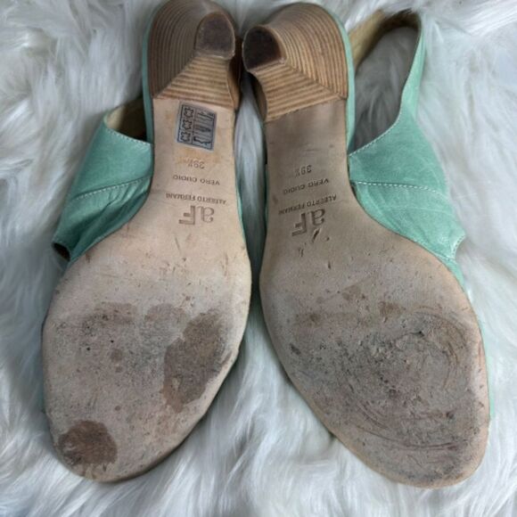 Alberto Fermani Mint Green Leather T-Strap Stack Heel Slingbacks Sz 39.5/US 7.5 - Picture 3 of 5
